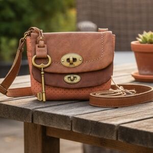 Fossil Pink and Brown Crossbody Bag with Vintage Charm